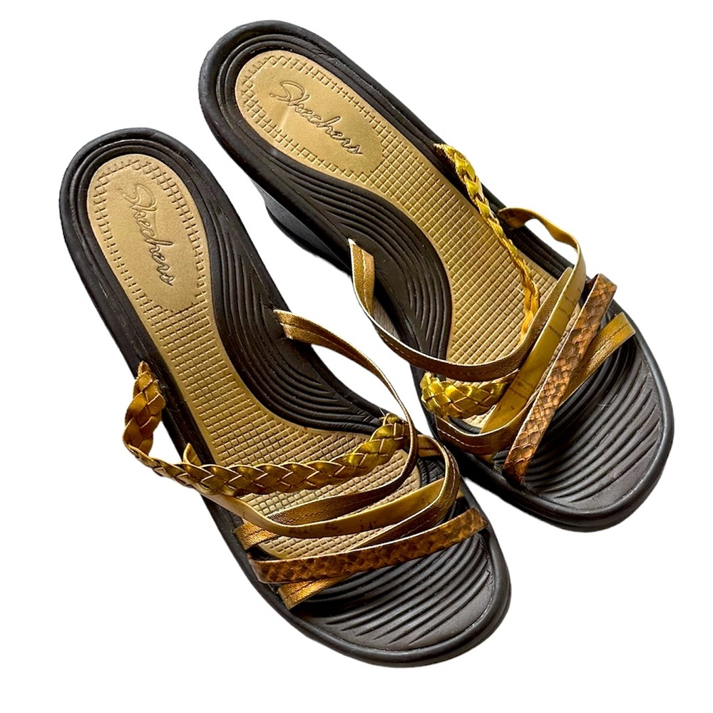 Skechers Cali ramblers spark fly bronze strapping wedge sandal women 9
